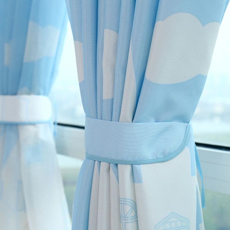 简约现代布艺蓝色窗帘成品布料客厅卧室儿童落地窗飘窗定制地中海图片