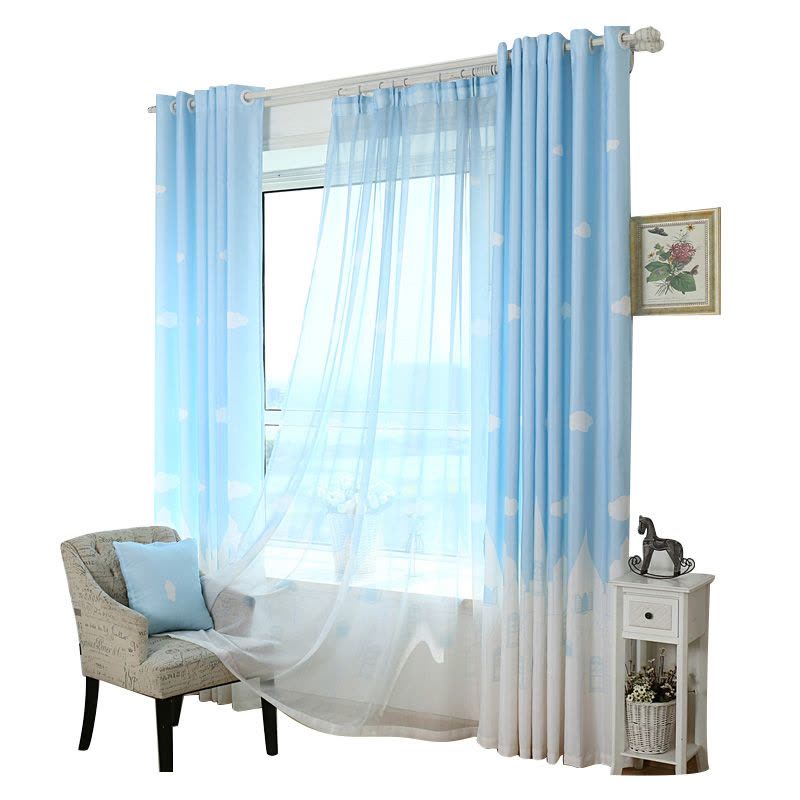 简约现代布艺蓝色窗帘成品布料客厅卧室儿童落地窗飘窗定制地中海图片
