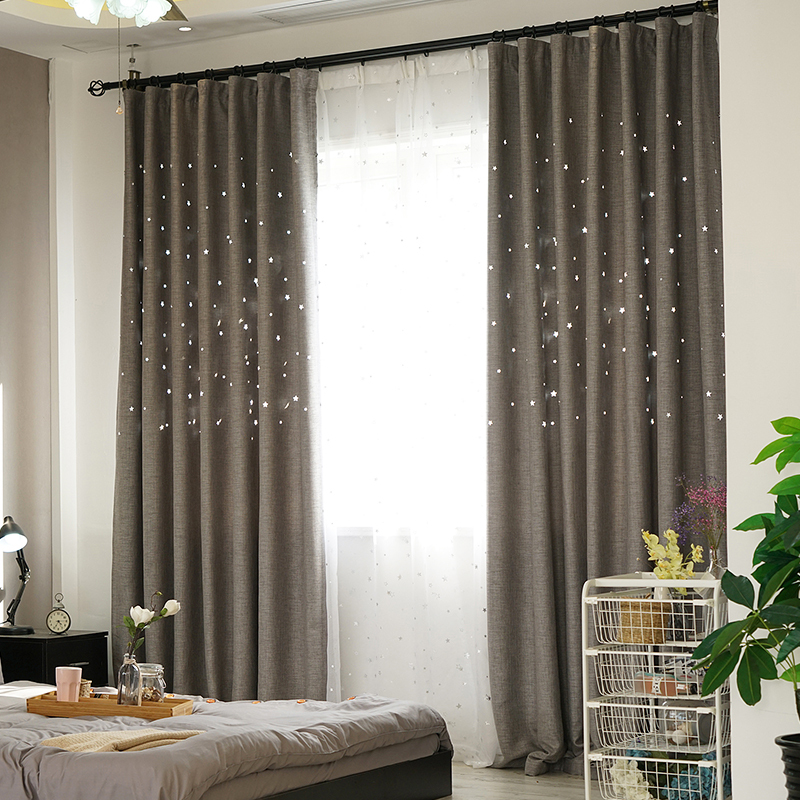 遮阳窗帘成品平面不透光防晒棉麻全遮光