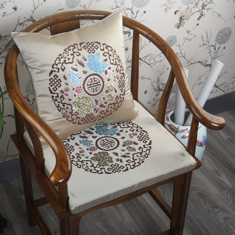 新中式红木椅子坐垫茶楼椅圈椅垫明清古典实木太师椅垫织锦缎定制图片
