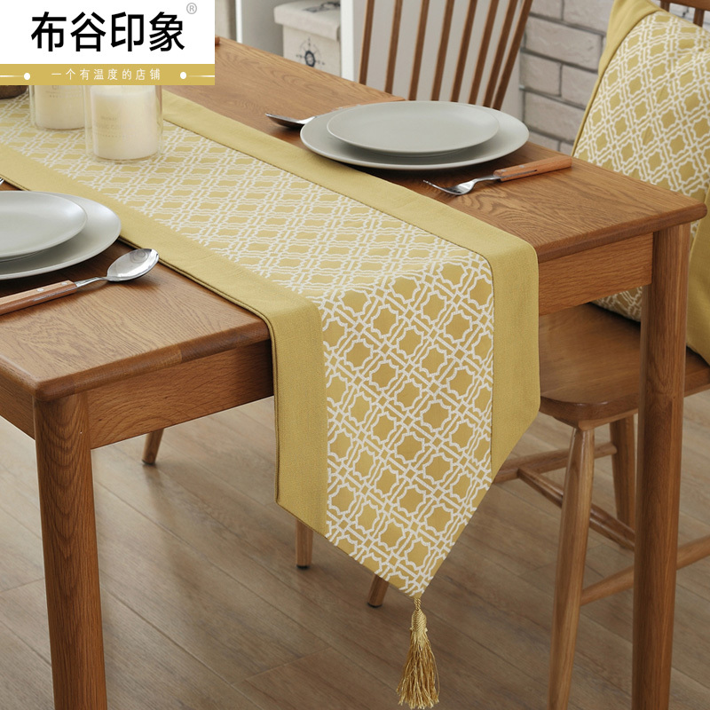 欧式黄色餐桌布艺桌旗桌布装饰美式茶几旗盖布简约现代床旗床尾巾