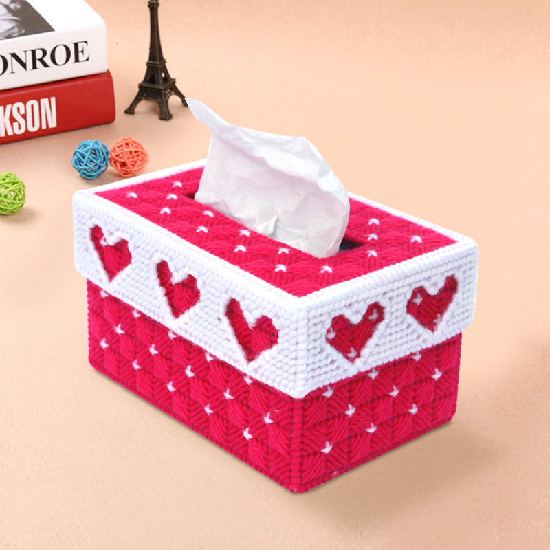 3d立体十字绣客厅手工纸巾盒立体绣抽纸盒三心纸巾盒