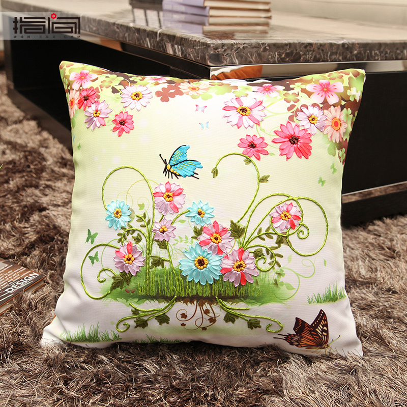 丝带绣抱枕十字绣客厅卧室汽车枕头情侣动漫满印花画刺绣靠垫