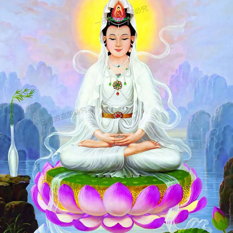 5d贴钻圆钻珠绣观音钻石画满钻粘钻十字绣客厅莲花观音砖石秀