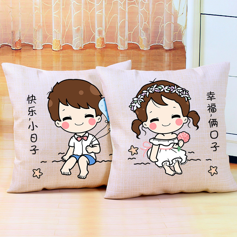 十字绣抱枕卡通动漫可爱情侣一对简单绣简约现代十字绣线绣