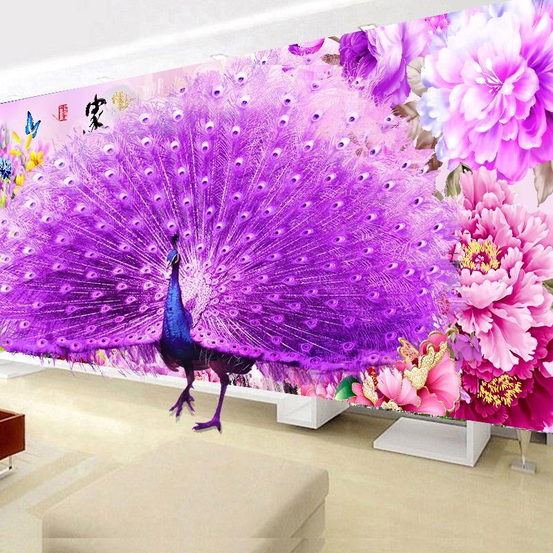 满钻客厅钻石画花开富贵孔雀十字绣贴钻客厅异形钻石绣卧室