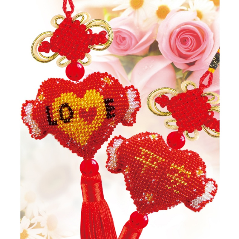 印花创意车饰品心形平安符福十字绣车挂饰挂件满珠绣情侣卧室