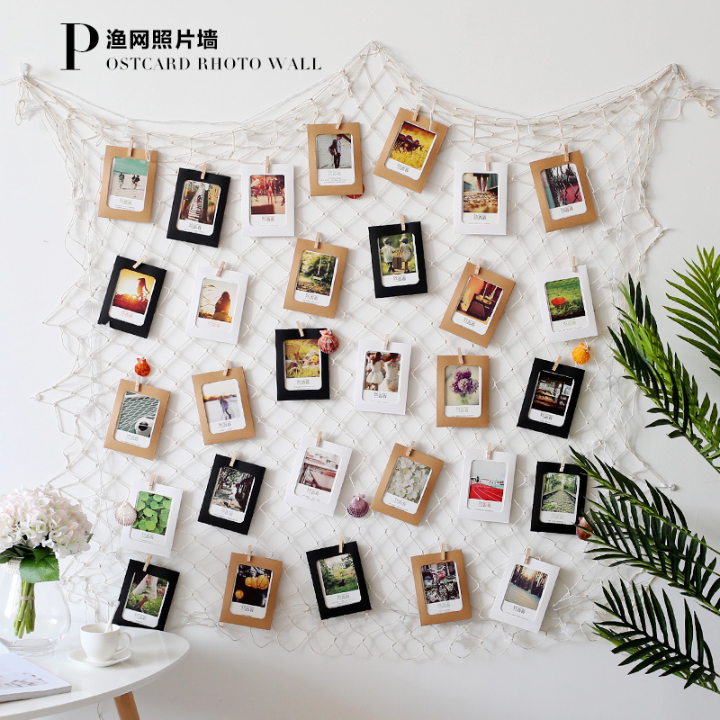 复古麻绳网格夹子明信片装饰照片墙简约渔网留言墙面装饰壁饰创意