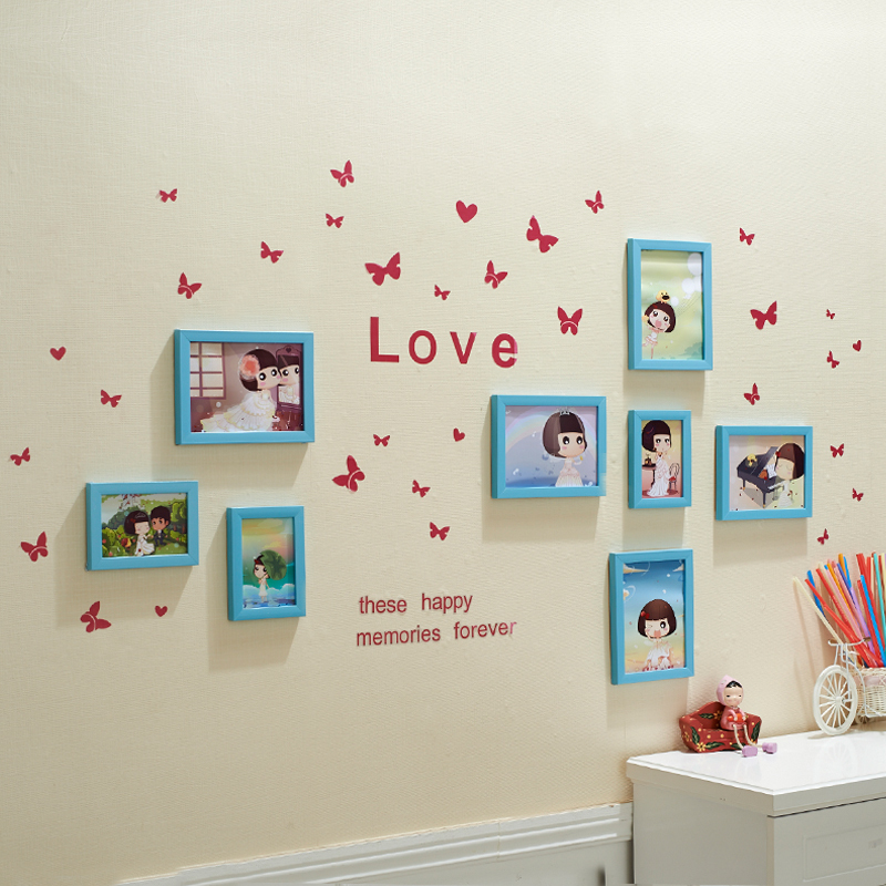 小8框相片墙客厅悬挂相框墙创意组合照片墙无痕钉装送墙贴