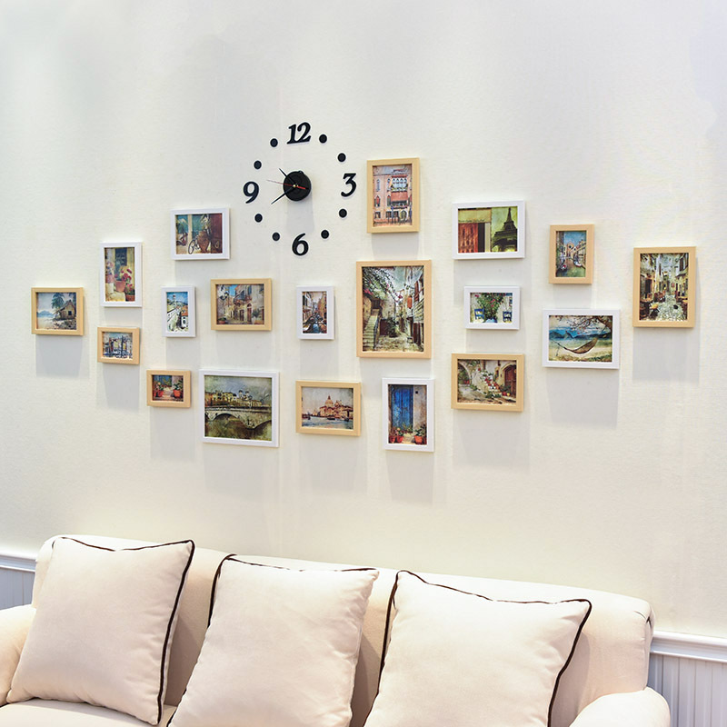 创意家居相片墙卧室相框挂墙组合客厅沙发背景墙照片墙装饰带钟表
