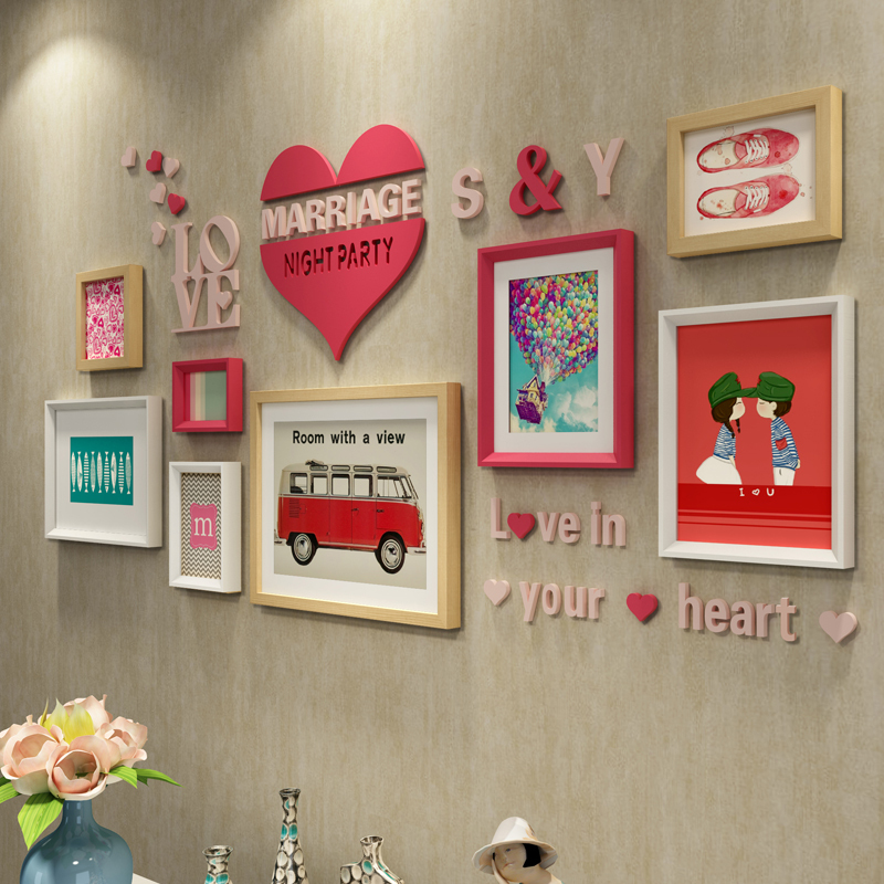 照片墙温馨心形相片墙婚房卧室创意挂墙组合相框墙结婚礼物