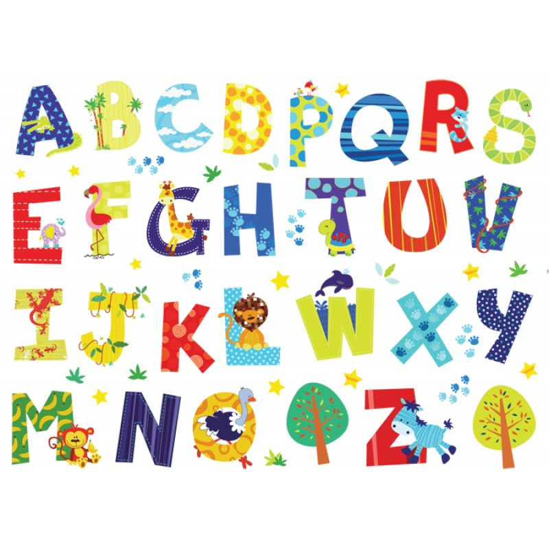 26个英文字母贴纸英语单词卡通动物墙贴儿童房间幼儿园教室贴画