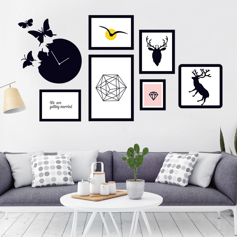 可移除墙贴黑色路相框时尚创意照片贴纸客厅沙发背景墙装饰画