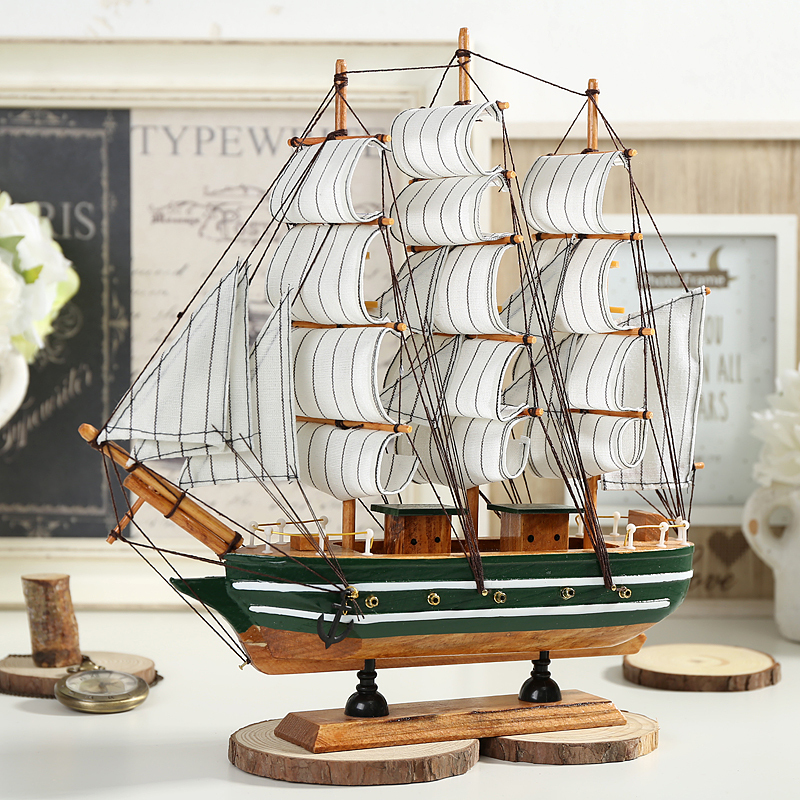 地中海木质帆船模型摆件 实木仿真工艺船 酒吧装饰 手工送人礼品