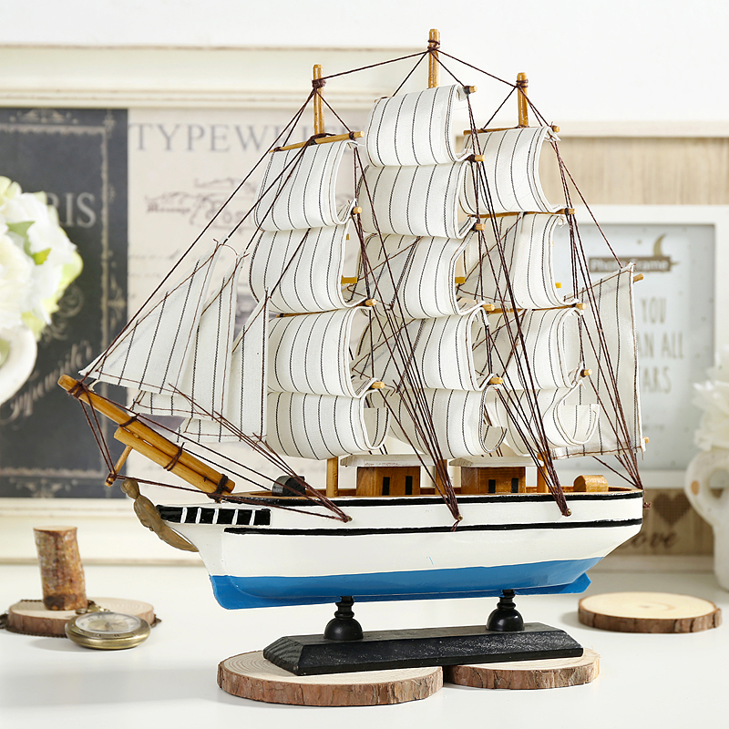 地中海木质帆船模型摆件 实木仿真工艺船 酒吧装饰 手工送人礼品