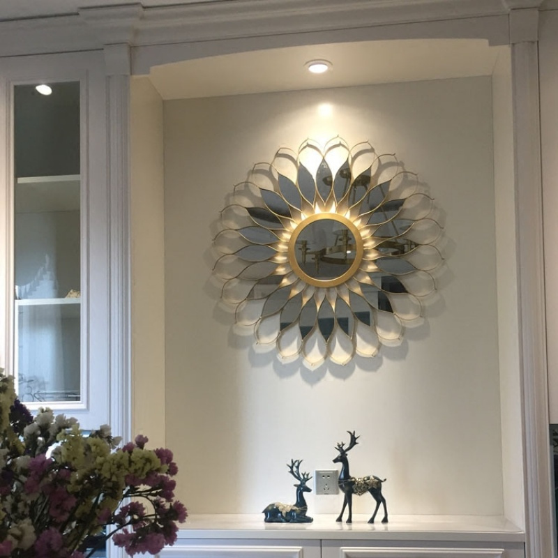 铁艺立体墙饰墙上挂饰客厅壁饰餐厅墙面装饰太阳镜子创意现代玄关