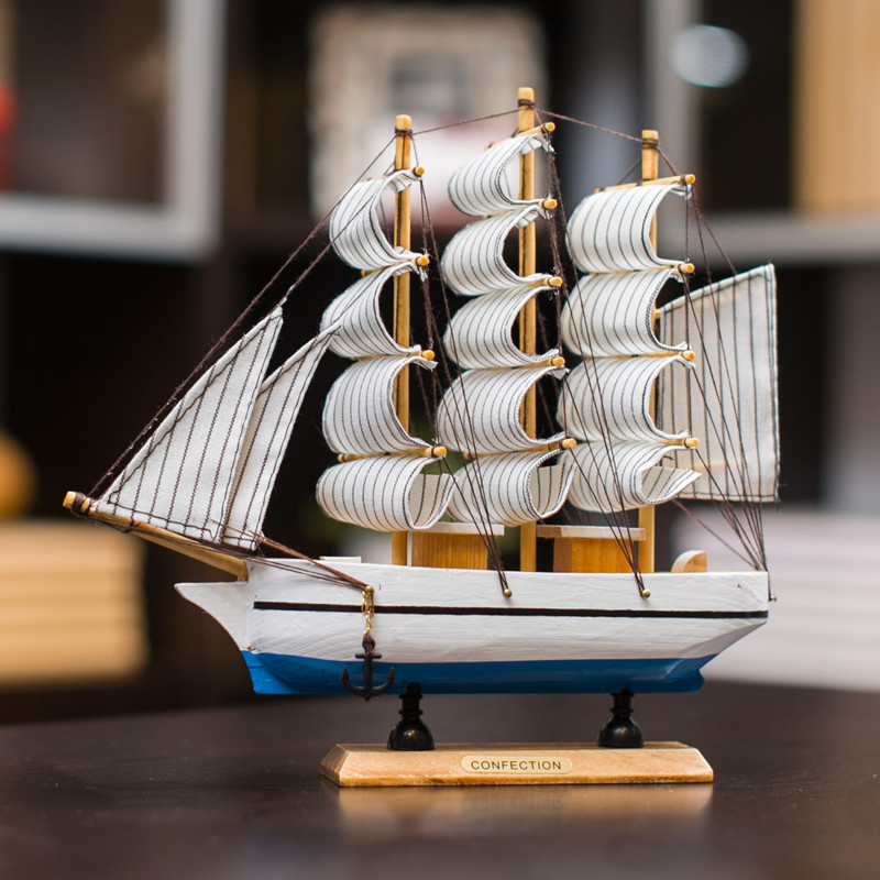 创意酒柜家居装饰品 工艺品摆设木帆船模型 客厅玄关摆件生日礼物