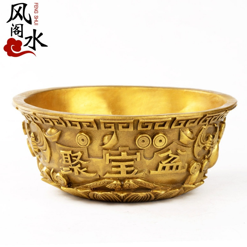 纯铜聚宝盆摆件实心风水铜盆雕刻招财家居装饰品工艺品