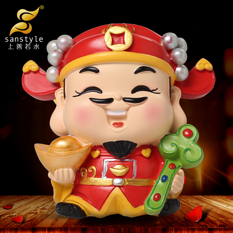 q版财神爷摆件可爱公仔招财房间平安摆设小装饰品