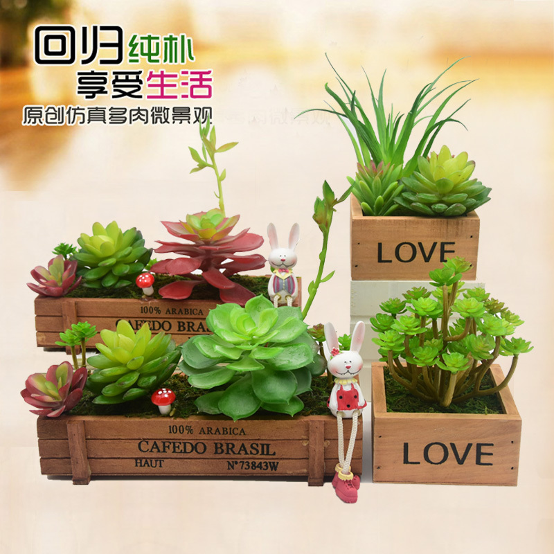 闽威装饰摆件1盆森林系仿真多肉植物盆栽花艺装饰品zakka木盆桌面小摆件 价格图片品牌报价 苏宁易购美润家纺专营店