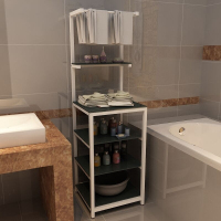 多层置物架多功能浴室落地收纳架钢化玻璃架洗脸盆架简易毛巾架