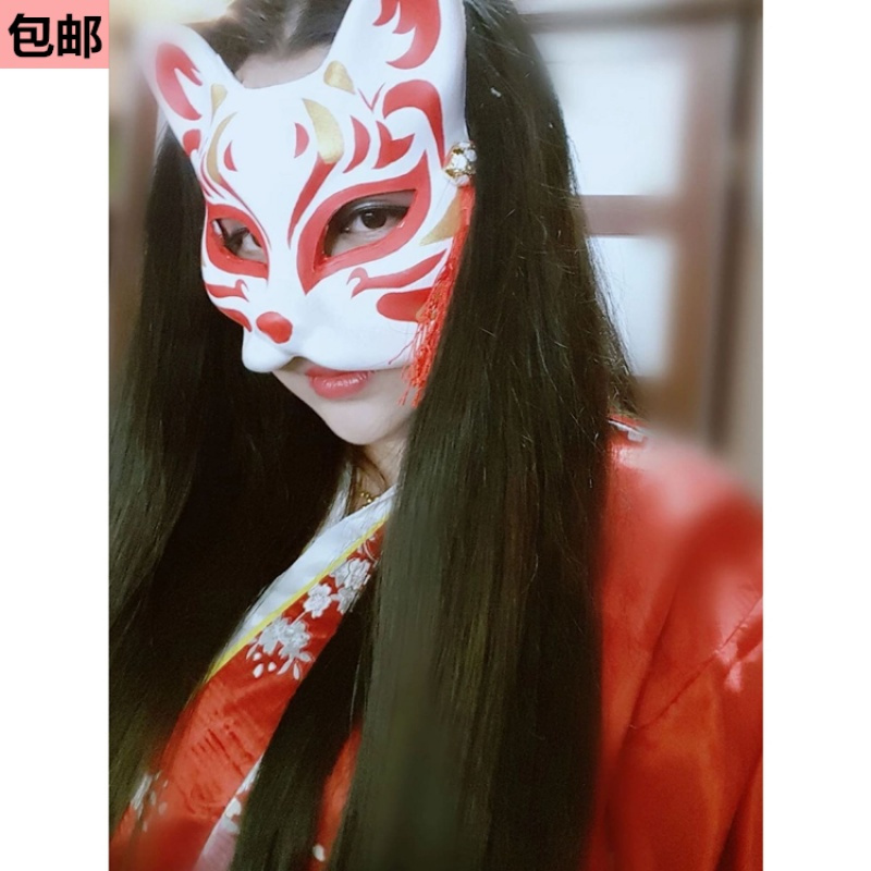 猫脸面具手绘日式和风狐狸动漫同款男女半脸猫cosplay化妆舞会