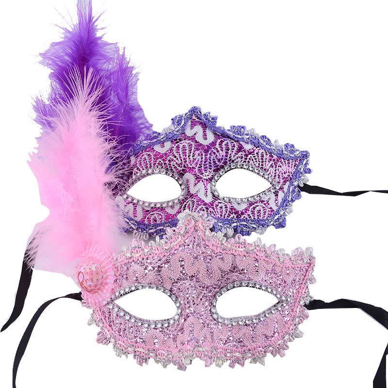 圣诞节万圣节冰雪奇缘女童成人儿童面具艾莎表演羽毛化妆舞会面具图片