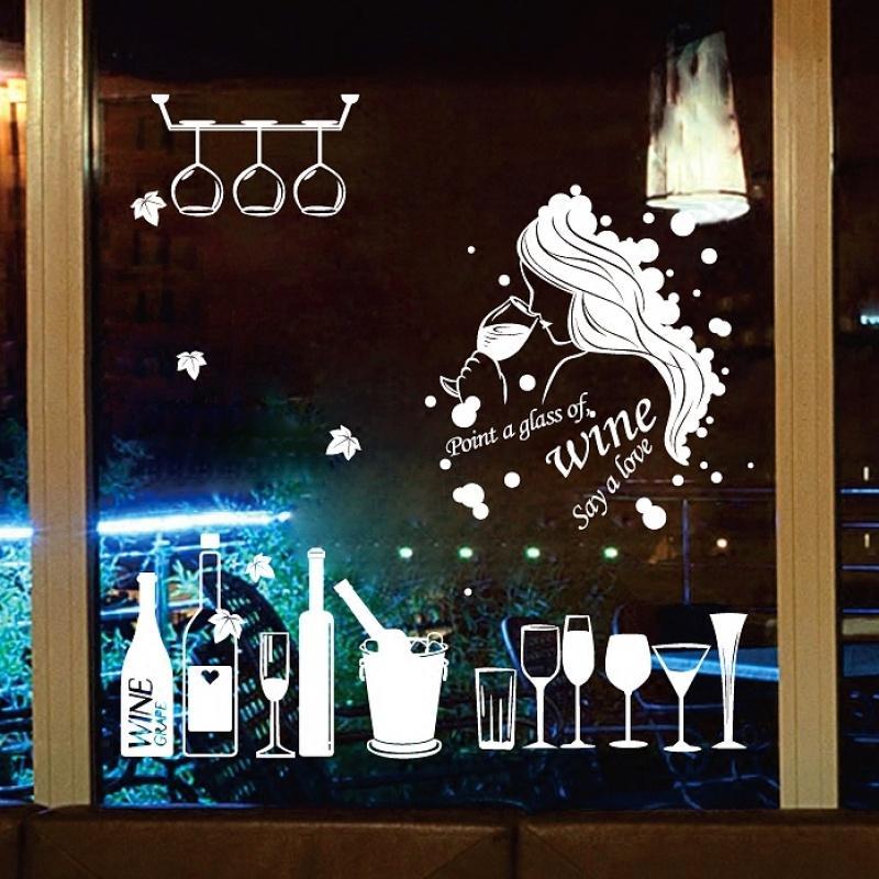 酒吧厨房客厅餐厅墙壁装饰品店铺橱窗贴纸玻璃墙贴画女郎酒杯酒瓶