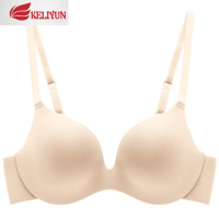 可莉允文胸小胸聚拢无钢圈无痕内衣女厚杯光面性感简约日系细带加厚胸罩胸罩