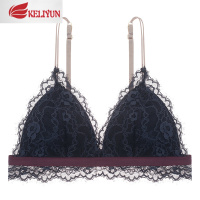 可莉允内衣狂世家 睫毛蕾丝性感薄款无钢圈大胸显小三角杯法式文胸胸罩