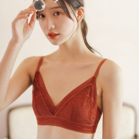 可莉允米图绝美西柚~法式蕾丝无钢圈内衣 春夏薄款大胸显小聚拢文胸少女胸罩