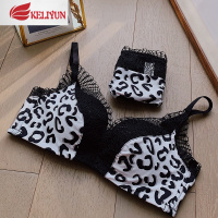 可莉允小胸无钢圈文胸套装聚拢性感胸罩网红豹纹蕾丝性惑内衣内裤一套女文胸套装