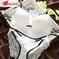 可莉允网红日系W杯白色蕾丝镂空美背少女内衣薄款性感聚拢内衣文胸套装文胸套装