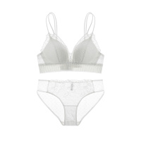 可莉允内衣狂世家 舒适薄棉杯无钢圈内衣女性感蕾丝网纱拼接文胸套装文胸套装