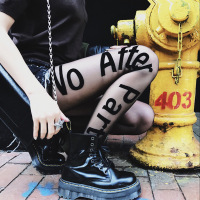 可莉允字母黑色丝袜女潮牌秋冬薄款网红袜子大码欧美个性感印花黑丝丝袜