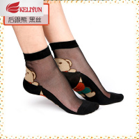 可莉允丝袜女水晶玻璃丝袜子薄款短韩版棉底透明蕾丝秋冬防滑绣花中筒袜丝袜