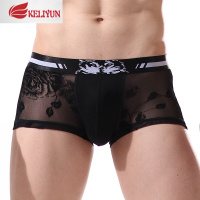 可莉允男士内裤男冰丝网纱平角裤头性感透明潮个性玫瑰花夜场骚超薄透气内裤