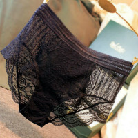 可莉允欧美 性感黑色蕾丝无痕棉档 中腰高腰收腹平角包臀女士内裤内裤