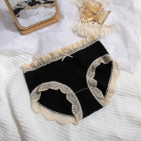 可莉允桃酱少女丨[黑色玫瑰]宫廷风性感莫代尔棉高弹无缝蕾丝中腰内裤内裤