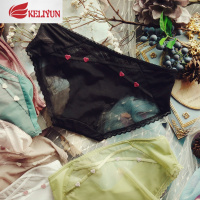 可莉允性感内裤女甜美爱心绑带网纱透明少女低腰包臀蕾丝边三角裤内裤