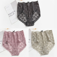可莉允大码全蕾丝高腰女士三角内裤头 性感宽松不勒腿胖mm200斤透薄款内裤
