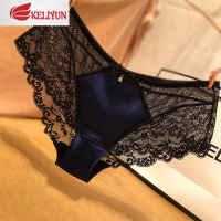 可莉允日系宫廷公主高端丝质绸缎内裤女性感蕾丝时尚水钻蝴蝶结女士内裤内裤