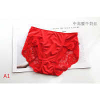 可莉允本命年幸运内裤女红色蕾丝牛奶丝棉大码结婚女士内裤中高腰网纱内裤