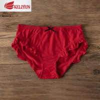 可莉允靴下物本命年内裤女中腰少女可爱蝴蝶结蕾丝花边红色牛年棉底档内裤