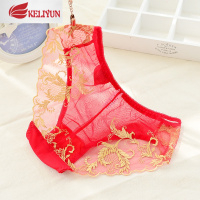 可莉允中国风印花内裤女凤凰花本命年红色性感刺绣大码蕾丝网纱无痕透气内裤