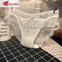 可莉允欧美雪纺女士蕾丝透明性感内裤吊坠水钻大码低腰无痕三角裤棉档内裤