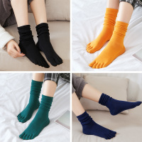 可莉允蓝姿欣礼盒装秋冬五指袜女士棉中高筒堆堆袜分脚趾学院风女长筒袜子