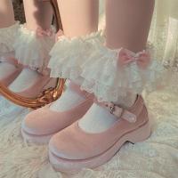 可莉允袜贵人可爱粉色洛丽塔蕾丝花边蝴蝶结棉堆堆袜唯美仙女花边短袜袜子