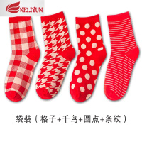 可莉允新年红袜子本命年秋冬中筒潮棉礼盒红色袜子女韩国大红日系长筒袜子