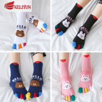 可莉允蓝姿欣春秋精梳棉五指袜女中筒棉袜女新款小熊兔子舒适分脚趾袜子袜子